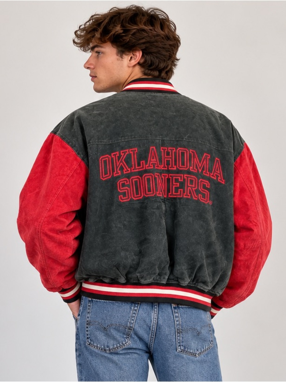 Vintage Oklahoma Sooners OU Leather Varsity Jacket Men’s XL Red Black Bomber